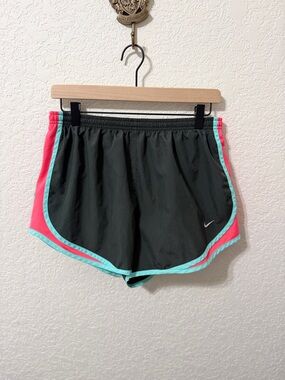 Nike Women's Black Running Shorts with Pink Panels and Aqua Trim